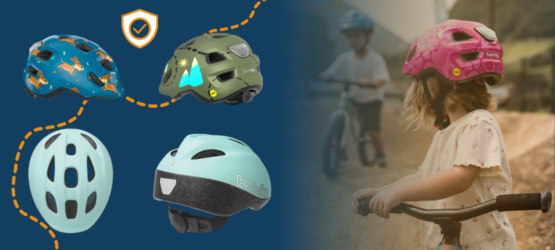 Diverse merken kinderfietshelmen die voldoen aan Europese norm
